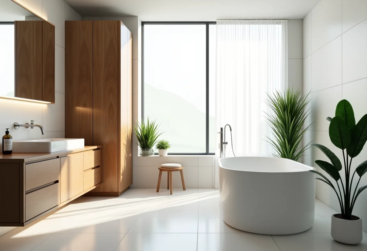 Épure et chaleur : concevoir une salle de bain blanche et bois